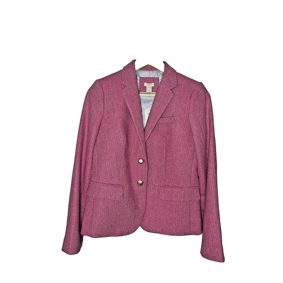 J. Crew Jackets & Blazers - J Crew Blazer Jacket Wool Blend Womens SZ 4 Pink Herringbone with Buttons NWT